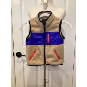Gap Boys Sherpa Fleece Vest Colorblock Brown & Blue Zippered - Size 4T